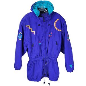 Vtg 80s Ski Jacket Coat 8 Royal Blue Geometric Southwestern Retro Snow Gorpcore